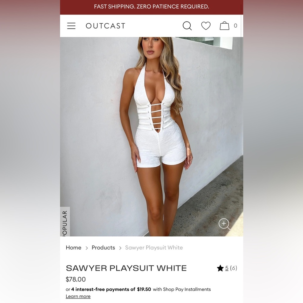 Outcast Clothing Sawyer White Halter Lace-Up Playsuit